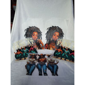 Black is Beautiful with this bundle of (5) Cowgirl & Dreadlock Iron-On Transfers